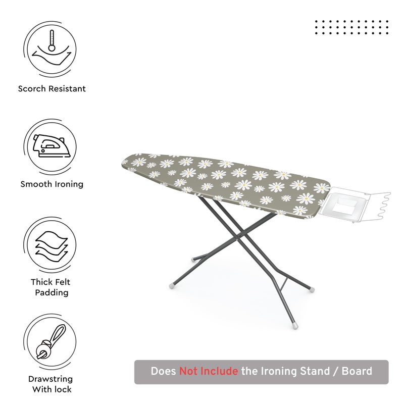 Encasa XO Ironing Board Cover and Pad 49"x18" - Thick 3mm Felt Padding, Drawstring Tightening & Lock, Easy Fit, Scorch & Stain Resistant, Fits Wide Ironing Board - Daisy Grey - Image 3